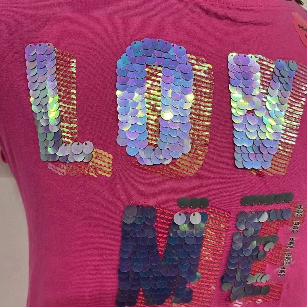 Total Girl Plus Sequin Love‎ Me T-shirt Hi Low Hem Plus Size NWT
